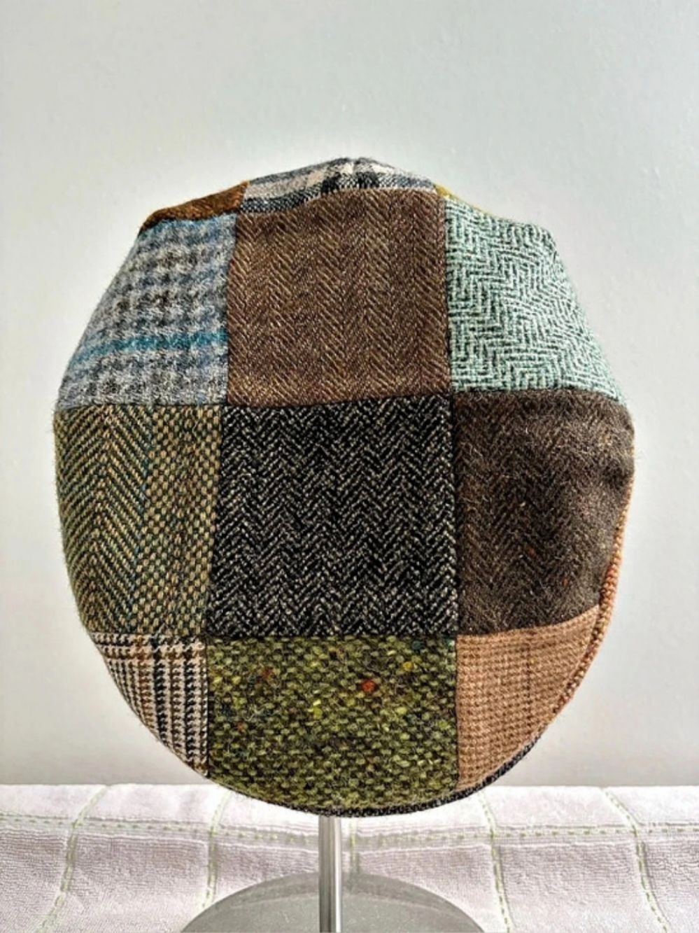 Hanna Hats Patchwork Cap Patchwork Large Wool Cap in Brown & Green Like New